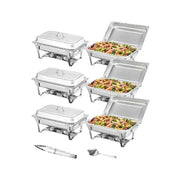 Load image into Gallery viewer, SucceBuy 8QT Rectangle Chafing Dish 2/4/6 Packs w/ Full Size Pans Buffet Catering Warmer Server Folding Stand Fuel Holder Tray