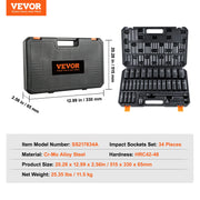 Load image into Gallery viewer, SucceBuy 1/2" 3/8" Drive Impact Socket Set 23/33/34/48/65 PCs Deep Socket Set SAE Metric Cr-V Cr-Mo Alloy Steel for Auto Repair