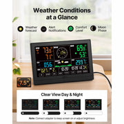 Load image into Gallery viewer, SucceBuy 7-in-1 Wi-Fi Weather Station & APP Control, 7.5-Inch VA Display Solar Powered Sensor, Indoor & Outdoor Weather Forecast