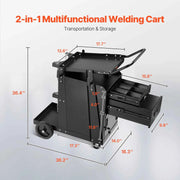 Load image into Gallery viewer, SucceBuy Welding Cart 2 Drawers Welder Cart Heavy Duty Welding Workbench with 360° Swivel Wheels Safety Chains for Mig Welder