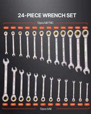 Load image into Gallery viewer, Amocart Combination Wrench Set 24/30-Piece Ratcheting Wrench Set with Organizer Rack Cr-V Steel Wrench Set SAE Metric