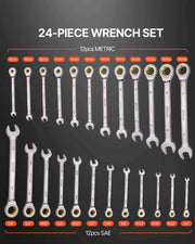Charger l'image dans la visionneuse de galerie, Amocart Combination Wrench Set 24/30-Piece Ratcheting Wrench Set with Organizer Rack Cr-V Steel Wrench Set SAE Metric