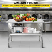 Bild in Galerie-Viewer laden, Amocart Folding Commercial Prep Table Commercial Worktable Workstation with Undershelf Folding Table for Home Kitchen