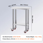 Load image into Gallery viewer, Amocart Stainless Steel Kitchen Worktable shelves Commercial Work Bench Table with Caster Wheels for Home Restaurant Storage