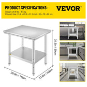 Load image into Gallery viewer, SucceBuy Kitchen Work Bench Commercial Catering Table Worktable with Undershelf Stainless Steel 330LBS 286LBS Restaurant Garage