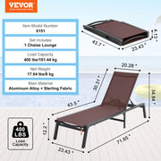 Bild in Galerie-Viewer laden, SucceBuy Chaise Lounge Chair Outdoor Aluminum Patio LoungeFolding Pool Lounge Recliner Full Flat for Patio Beach Pool Dark Grey