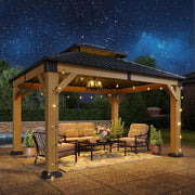 Charger l'image dans la visionneuse de galerie, Gazebo de jardin en bois à toit rigide permanent, en acier galvanisé, double toit, pour terrasse, en cèdre naturel, sur mesure