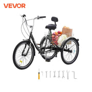 Bild in Galerie-Viewer laden, Amocart 20inch 7 Speed Adult Tricycles Bike Adult Trikes 3-Wheeled Bicycles Carbon Steel Cruiser Bike with Basket