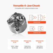 Load image into Gallery viewer, SucceBuy 3 In / 10 In Lathe Chuck 4-Jaw T-key Fixing Screws Reversible Jaws HT300 Material Internal External for Metal Lathe Use - AMOCART