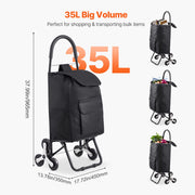 Load image into Gallery viewer, SucceBuy 36L 110Lbs Grocery Cart Folding Shopping Cart Hand-pulled Trolley Household Portable Storage Stair Climbing Handcart