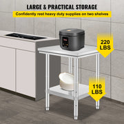 Bild in Galerie-Viewer laden, SucceBuy Stainless Steel Table for Prep & Work Metal Commercial Kitchen Heavy Duty Table with Adjustable Under Shelf and Foot
