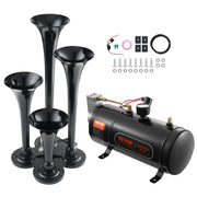 Load image into Gallery viewer, SucceBuy Train Horns Kit, 4 Trumpet Air Horn Kit, 150dB Train Horns for Pickup Trucks 12V 120 psi Air Compressor for Truck Train