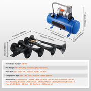 Bild in Galerie-Viewer laden, Amocart Train Horns Kit 4 Trumpet Air Horn Kit 150dB Train Horns 12V Air Compressor with 3/6/10L Tank, for Pickup Trucks Train