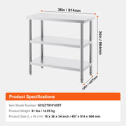 Bild in Galerie-Viewer laden, Amocart Stainless Steel Food Prep Table Commercial Kitchen Worktable with 2 Adjustable Undershelf for BBQ Kitchen Garage