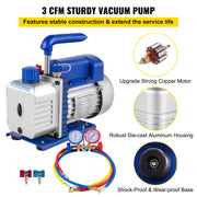 Load image into Gallery viewer, SucceBuy 3CFM 1/4HP Single Stage Air Vacuum Pump HVAC R134a R12 R22 R410a A/C Refrigeration Kit AC Manifold Gauge R134 Can Tap