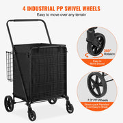 Charger l'image dans la visionneuse de galerie, Amocart Folding Shopping Cart w/ Removable Waterproof Liner 106/330LBS Large Capacity 360° Swivel Wheels Dense Metal Mesh Base