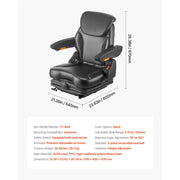 Load image into Gallery viewer, SucceBuy Universal Forklift Seat Tractor Suspension Seat w/ Adjustable Back Armrest Headrest& Safety Belt Fold Down Tractor Seat