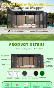 Charger l'image dans la visionneuse de galerie, Pergola Bioclimatique en Aluminium avec Lames Orientables et Portes Coulissantes Vitrées – Idéale pour les Salons de Toit ou les Balcons Modernes