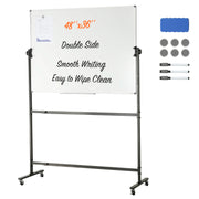 Bild in Galerie-Viewer laden, SucceBuy Rolling Magnetic Whiteboard Double-Sided Mobile Whiteboard 360° Reversible Adjustable Height Dry Erase Board for School