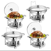 Bild in Galerie-Viewer laden, Amocart 4 Pack Chafing Dish Buffet Set Stainless Steel Chafer w/4 Full Size Pan Round Catering Warmer Server for Party Banquets