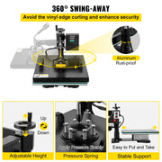 Load image into Gallery viewer, SucceBuy 2In1 Heat Press Machine 38*38CM Multifunctional 360° Swing-Away Digital Sublimation Printer Transfer DIY T-shirt Cap