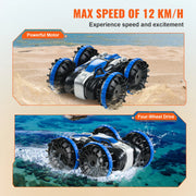 Bild in Galerie-Viewer laden, SucceBuy Blue/Yellow Amphibious RC Car Boat 2.4GHz 12 km/h Electric Remote Control 360° Rotating Stunt Car Water Beach Pool Toys