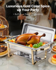 Load image into Gallery viewer, SucceBuy 8 Qt 4 Pack Chafing Dish Buffet Set Stainless Steel Chafer with 2 Full Size and 4 Half Size Pans Catering Warmer Server