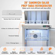 Load image into Gallery viewer, SucceBuy 28" Commercial Refrigerator Sandwich & Salad Prep Table 7.4 Cu. Ft Stainless Steel Refrigerated Food Prep Station - AMOCART