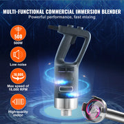 Load image into Gallery viewer, SucceBuy Commercial Immersion Blender 500 Watt Heavy Duty Hand Mixer Variable Speed Kitchen Stick Mixer with 304 Stainless Steel