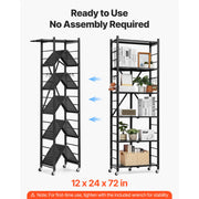 Load image into Gallery viewer, SucceBuy 6/5/4/3 Tier Black Foldable Storage Shelf with Wheels Folding Metal Rack Shelving Unit Organizer for Garage Kitchen