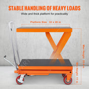 Load image into Gallery viewer, with 4 Wheels for Material Handling Transport Amocart 1100lbs Hydraulic Lift Table Cart Manual Scissor 35.4" Lifting Height