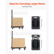 Bild in Galerie-Viewer laden, Amocart Folding Hand Truck 500 lbs Load Capacity Collapsible Luggage Cart with 6 Wheels 2 Elastic Ropes & Expandable Base Black