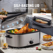 Load image into Gallery viewer, SucceBuy Electric Roaster Oven 24 QT Turkey Roaster Oven with Self-Basting Lid 1450W Roaster Oven Defrost&Warm Function Silver - AMOCART