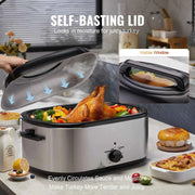 Load image into Gallery viewer, Amocart Electric Roaster Oven 24 QT Turkey Roaster Oven with Self-Basting Lid 1450W Roaster Oven Defrost&Warm Function Silver