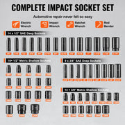 Load image into Gallery viewer, SucceBuy 3/8" & 1/2" Drive Impact Socket Set 59 PCS Socket Set SAE 5/16" to 1-1/4" Metric 6-32mm 6 Point Cr-Mo Alloy Steel Set