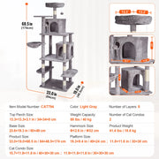Bild in Galerie-Viewer laden, Amocart Cat Tree for Indoor Cats Cat Tower with Cat Condo Sisal Scratching Post HammockTop Perch Jumping Platforms Dark Grey