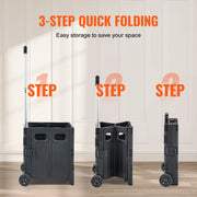 Load image into Gallery viewer, SucceBuy Foldable Utility Shopping Cart Folding Portable Crate Handcart with Telescope Handle Wheels for Travel Office Garden