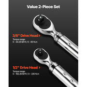 Load image into Gallery viewer, SucceBuy Digital Torque Wrench Set 2 Pieces1/2 3/8 Inch Drive 72-Tooth ±2% Torque Wrench w/Preset Value Buzzer LED Motorcycle - AMOCART