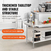 Charger l'image dans la visionneuse de galerie, Amocart Stainless Steel Prep Table Commercial Heavy Duty Metal Worktable with 3 Adjustable Height for Restaurant and Home Use