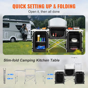 Load image into Gallery viewer, SucceBuy Camping Outdoor Kitchen Table Cabinet Foldable Folding Cooking Storage Rack X-Shaped Aluminum Alloy Bracket for BBQ