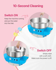 Load image into Gallery viewer, SucceBuy Electric Cotton Candy Machine with Cart Commercial Candy Floss Maker with 20.5 in Stainless Steel Bowl, Sugar Scoop