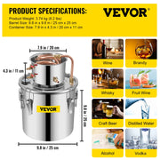 Charger l'image dans la visionneuse de galerie, Amocart 3 5 8 Gal Distiller Moonshine Alcohol Brew Water Wine Essential Oil Brewing Kit Stainless Copper with Pump for Home DIY