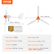Load image into Gallery viewer, SucceBuy Wind Turbine Generator 12V 500W/800W Wind Turbine Wind Power Generator with MPPT Controller Suitable for Home Farm RVs