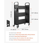 Load image into Gallery viewer, SucceBuy Rolling Library Book Cart 330lbs Capacity 30.3x15x48.0In Single Sided V-Shaped Shelves w/ 3 In Lockable Wheels for Home