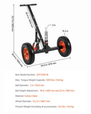 Load image into Gallery viewer, Amocart 1000/1200lbs Tongue Trailer Dolly Carbon Steel Boat Mover with 16.7in/18in - 22in Height Adjustable Moving Cargo RVs