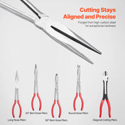Load image into Gallery viewer, SucceBuy 5-Piece Needle Nose Pliers 11 in Long Needle Nose Pliers Set Diagonal Cutting Pliers 45°/90° Bent Round Nose Plier
