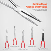 Load image into Gallery viewer, Amocart 5-Piece Needle Nose Pliers 11 in Long Needle Nose Pliers Set Diagonal Cutting Pliers 45°/90° Bent Round Nose Plier