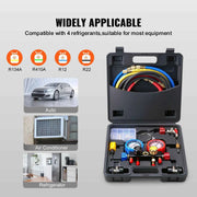 Load image into Gallery viewer, SucceBuy 4 Way AC Gauge-AC Manifold Gauge Set 5ft Hoses for R134A/R22/R12/R410A Work on Car Auto Freon Charging and Evacuation