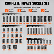 Load image into Gallery viewer, SucceBuy 3/8" & 1/2" Drive Impact Socket Set 59 PCS Socket Set SAE 5/16" to 1-1/4" Metric 6-32mm 6 Point Cr-Mo Alloy Steel Set