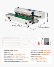 Load image into Gallery viewer, SucceBuy Continuous Bag Band Sealing Machine 6-12mm Horizontal Band Sealer with Inflation Function for 0.02-0.8mm Plastic Bags - AMOCART